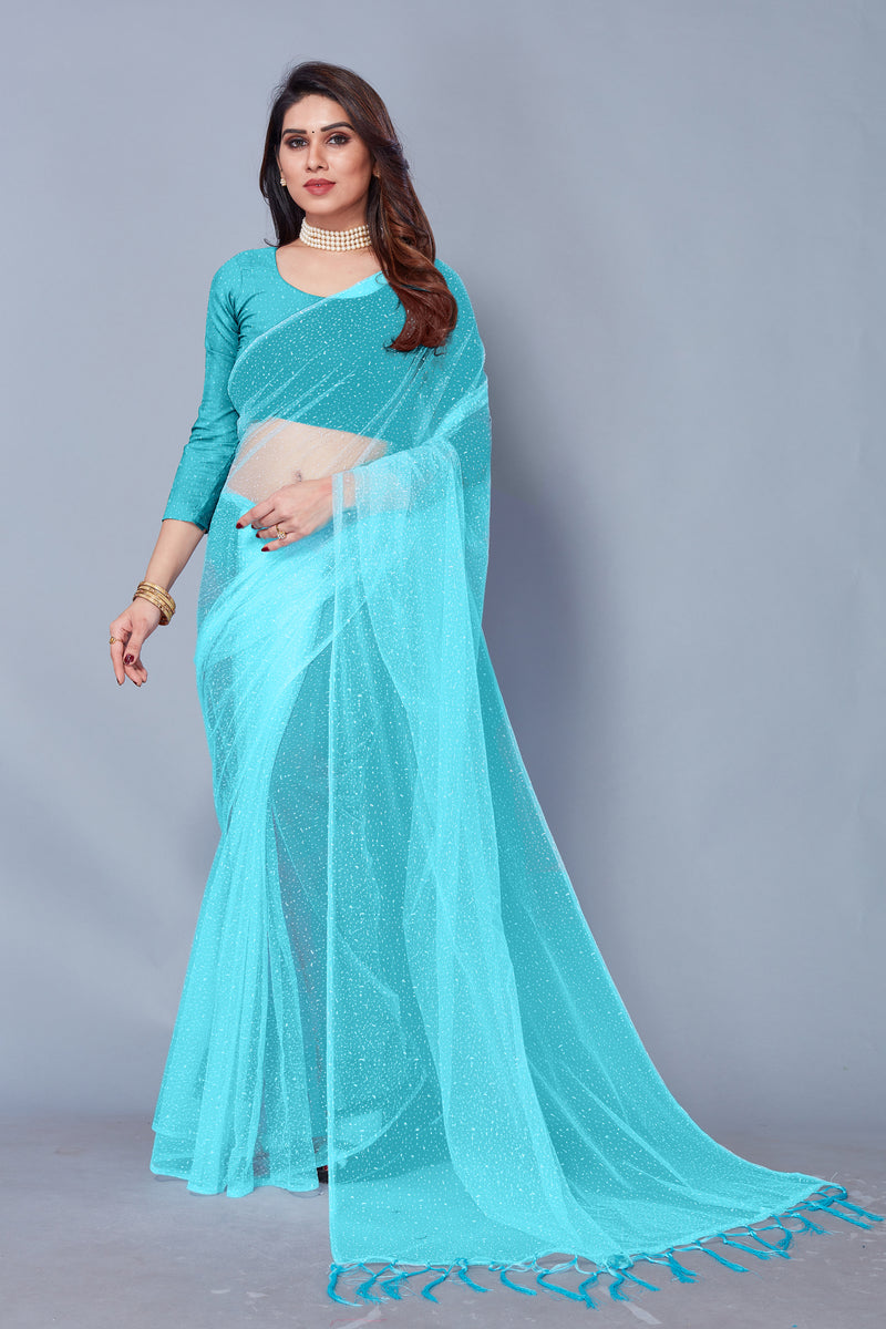 New collection Partywear Festival wear latest Sari in Sky Color