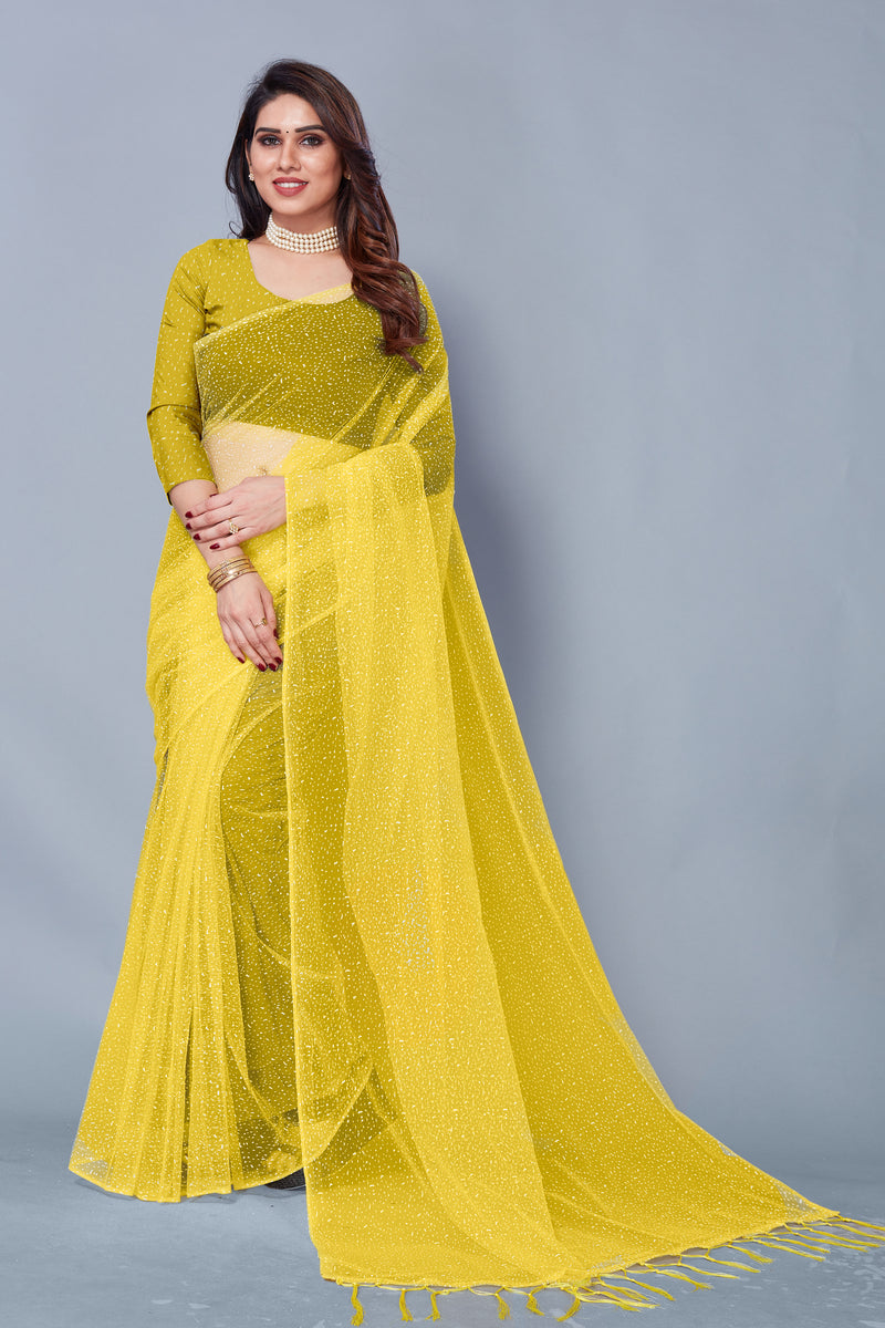 New collection Partywear Festival wear latest Sari in Yellow Color