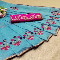 Women's Chanderi Cotton Saree With Jacquard Blouse Piece