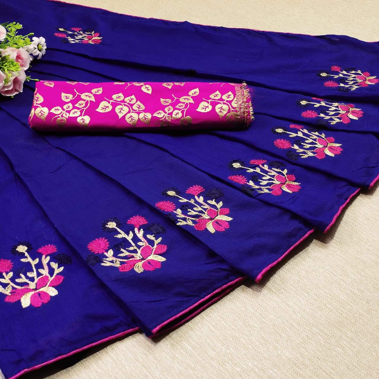 Women's Chanderi Cotton Saree With Jacquard Blouse Piece