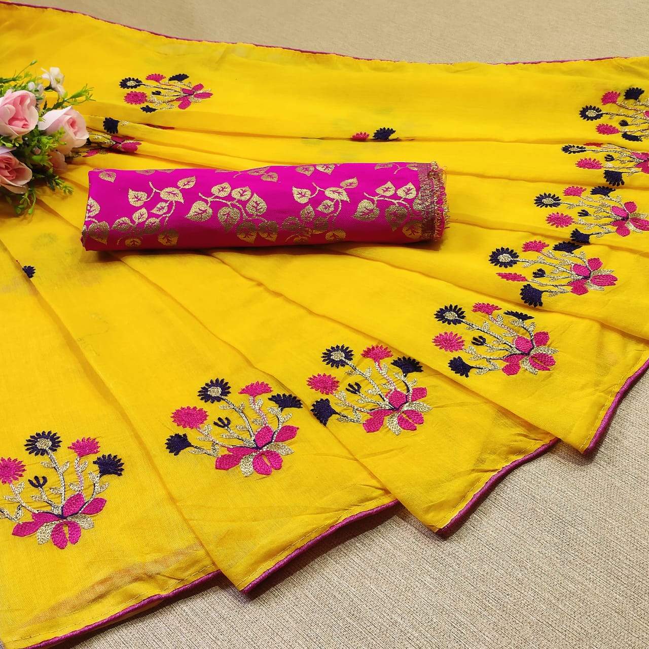 Women's Chanderi Cotton Saree With Jacquard Blouse Piece