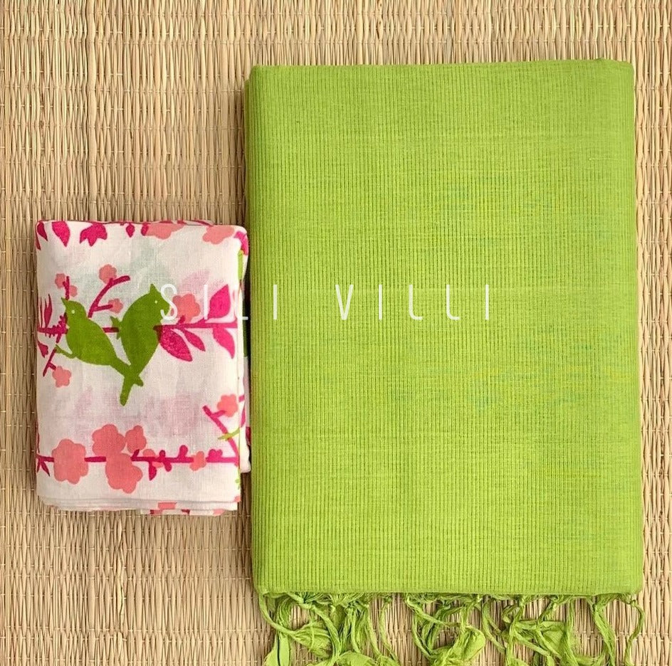 FLAUNT RICH GREEN COLOUR TRADITIONAL LOOKING CHANDERI COTTON SAREE
