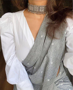 demanding grey traditional looking chanderi cotton saree