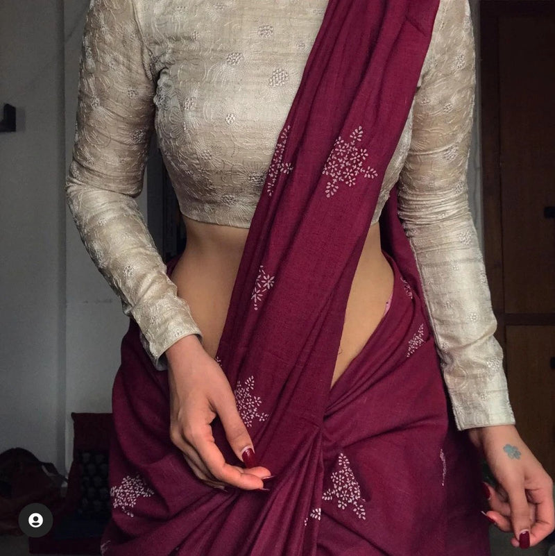 GRACEFUL MAROON COLOUR TRADITIONAL LOOKING CHANDERI COTTON SAREE