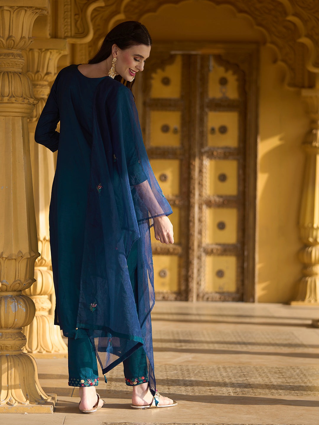 Women Embroidered Straight Kurta with Pants & Dupatta