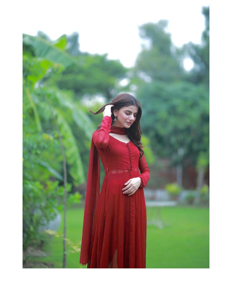 Red Elegant Georgette Silk Anarkali Suit with Modern Touch