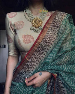 eye-catching olive colour traditional looking chanderi cotton saree