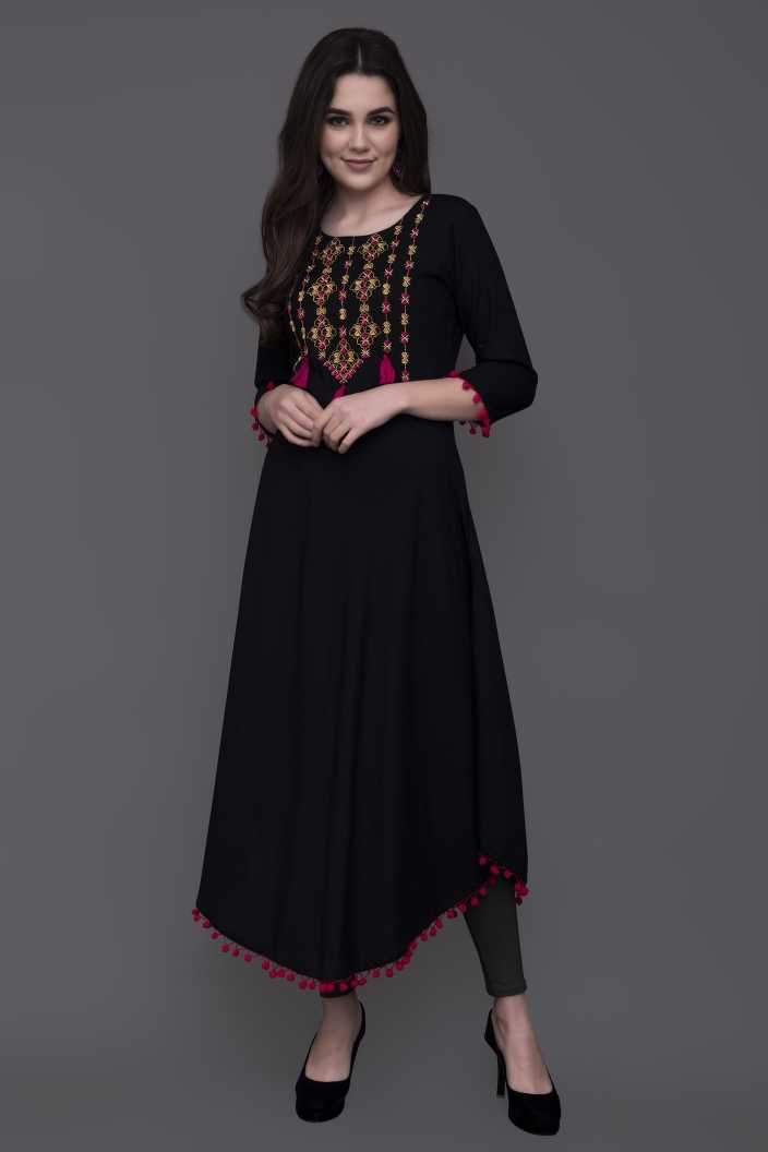 Women's Rayon Fabric Navya Stylish Kurtis with Embroidery Work