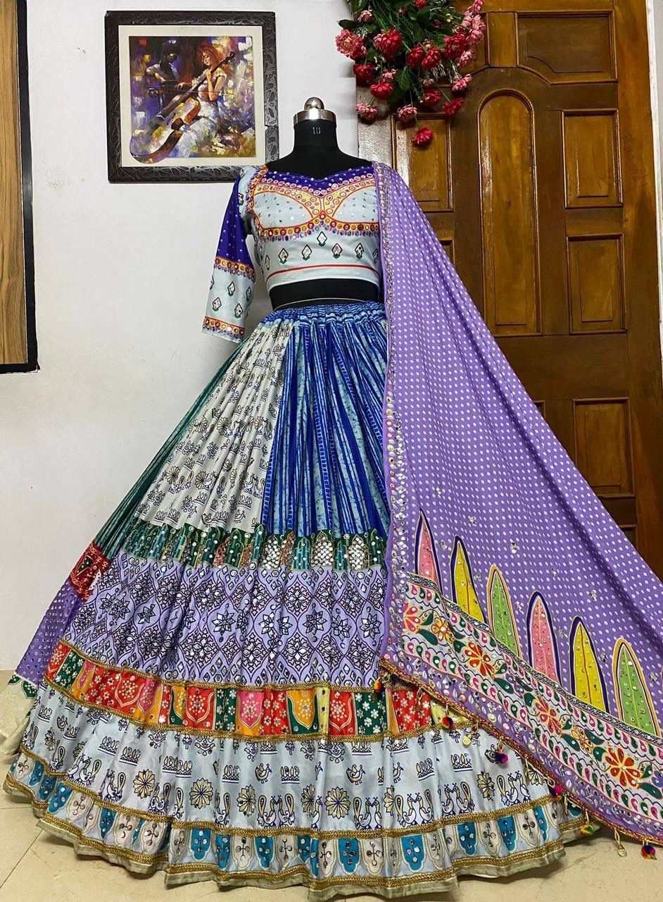 MULTI COLOR SOFT BUTTER SILK DIGITAL PRINTED LEHENGA CHOLI