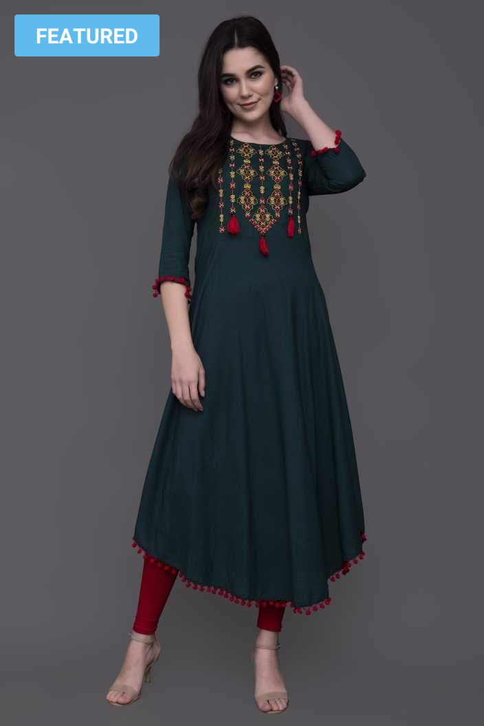 Women's Rayon Fabric Navya Stylish Kurtis with Embroidery Work