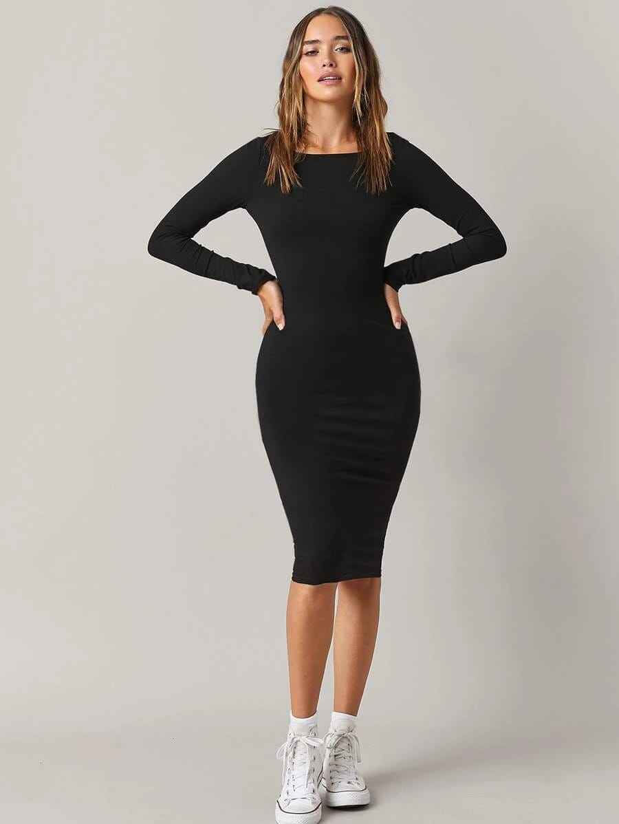 black bodycon midi dress