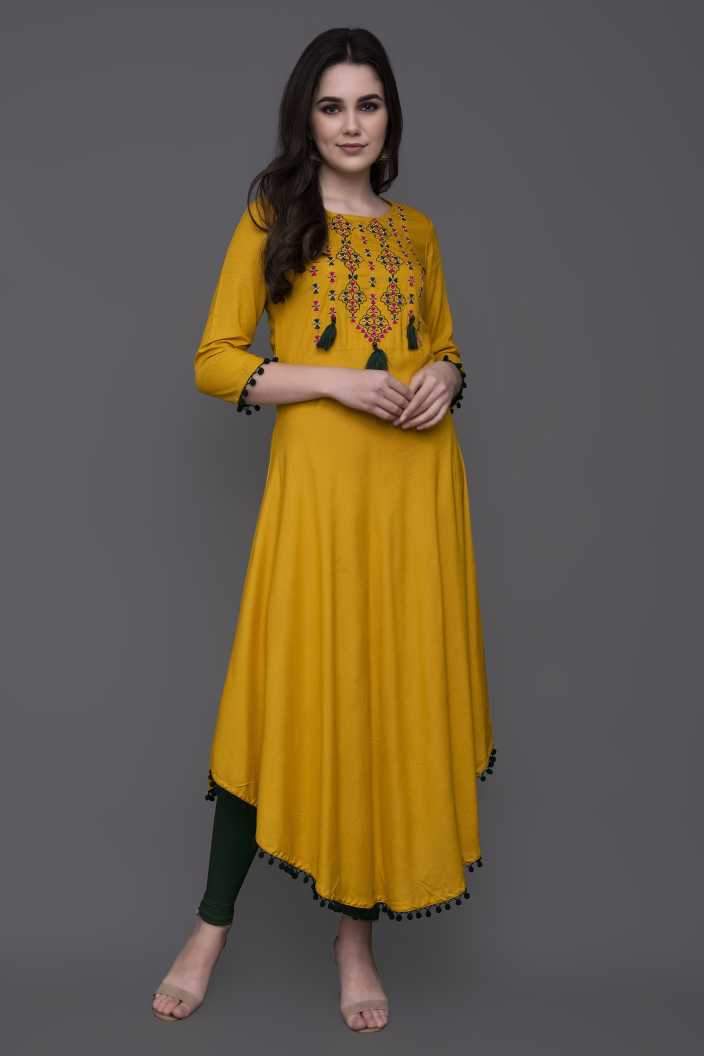 Women's Rayon Fabric Navya Stylish Kurtis with Embroidery Work