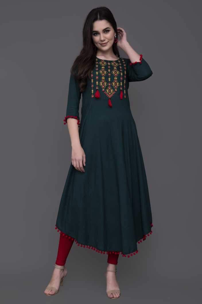 Women's Rayon Fabric Navya Stylish Kurtis with Embroidery Work