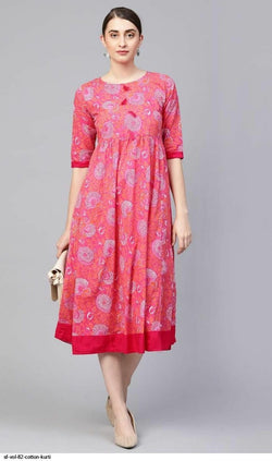 Women's Attractive Pink Color Cotton Printed Kurti