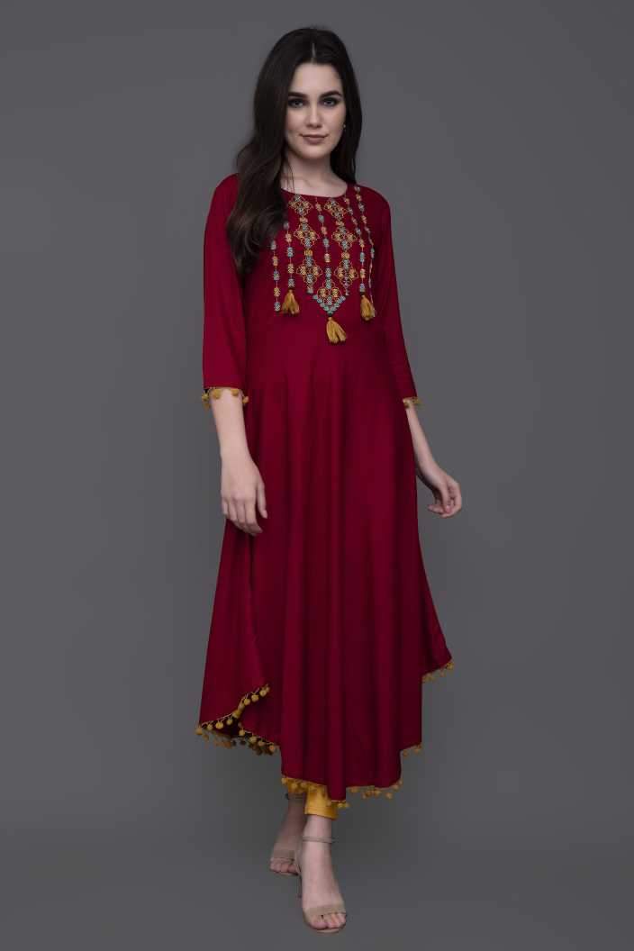 Women's Rayon Fabric Navya Stylish Kurtis with Embroidery Work